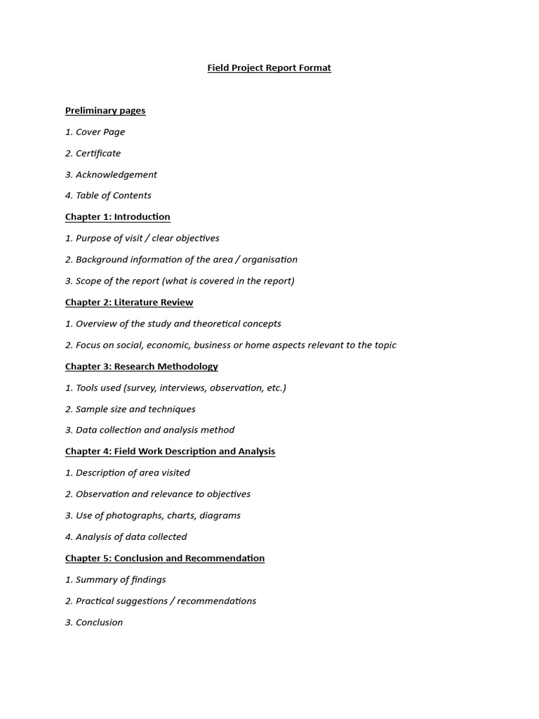 Field Project Report Format | PDF
