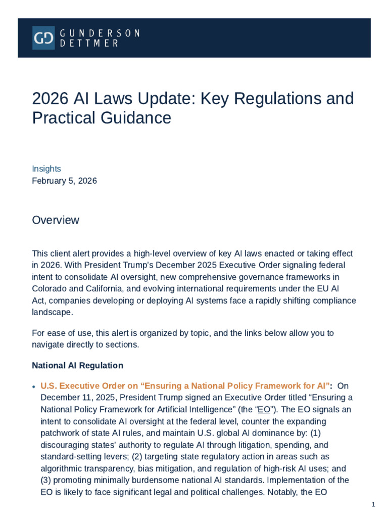2026 Ai Laws Update Key Regulations and Practical Guidance | PDF ...