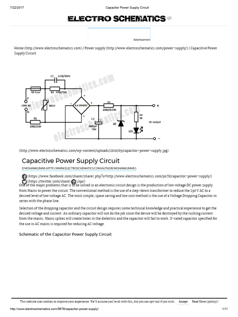 Capacitor Power Supply Circuit | PDF | Capacitor | Rectifier