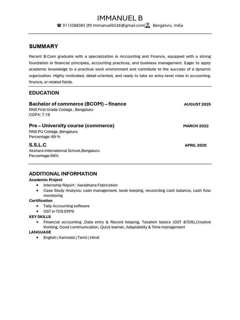 Immanuel Resume 01 | PDF