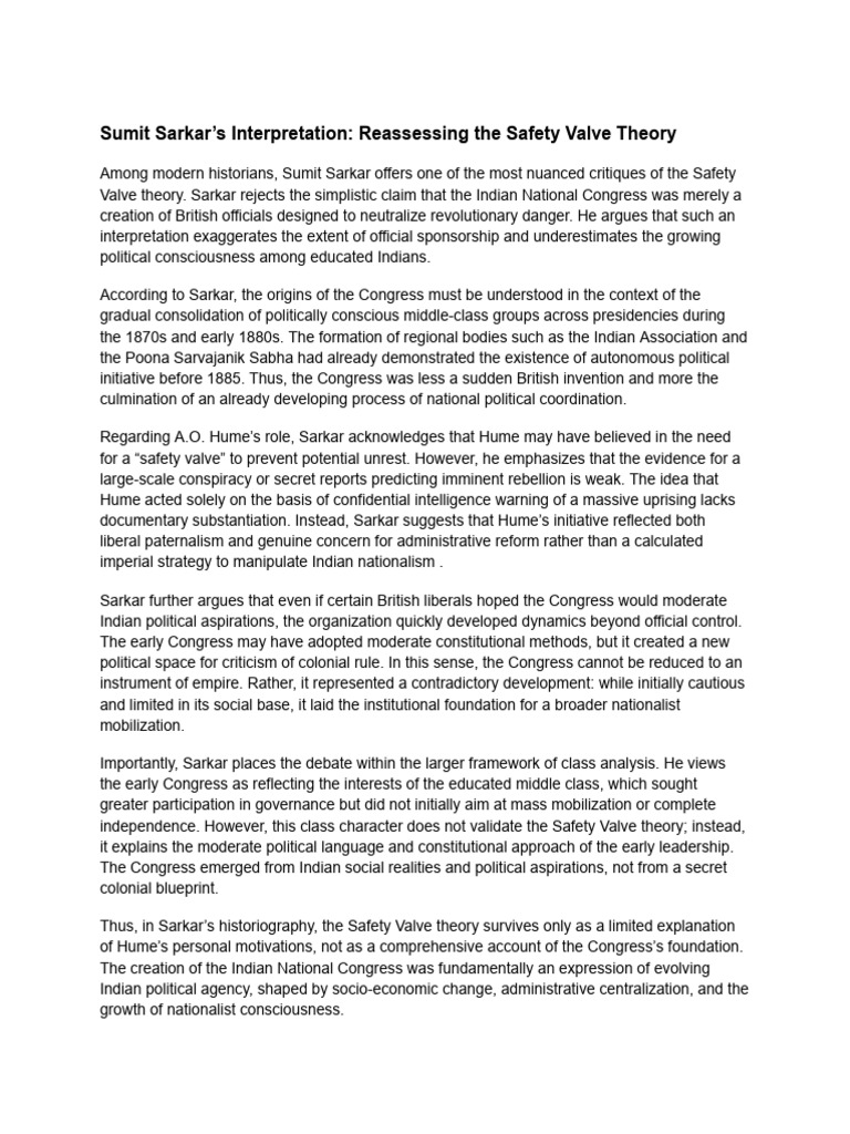 Sumit Sarkar On Safety Valve Theory | PDF | Indian National Congress ...