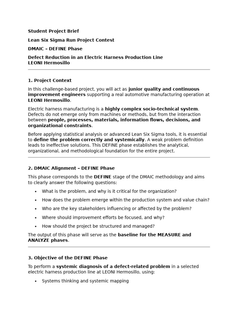Student Project Brief - Define Phase - IN2001B | PDF | Six Sigma | System