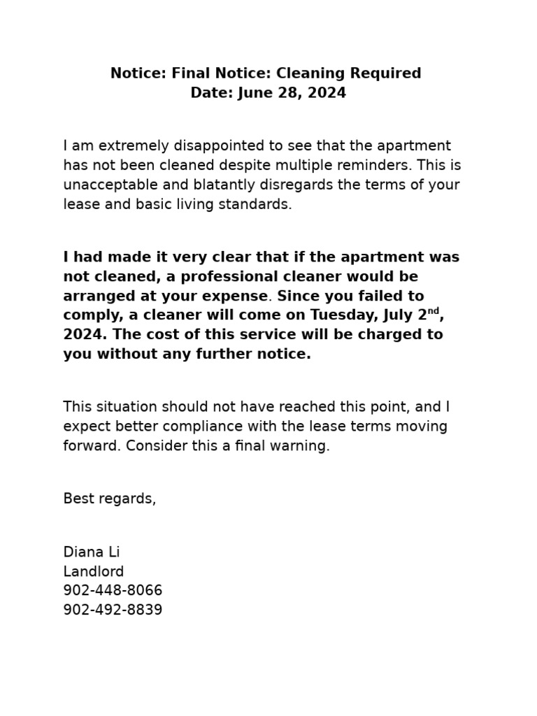 Notice Final Notice Cleaning Required | PDF