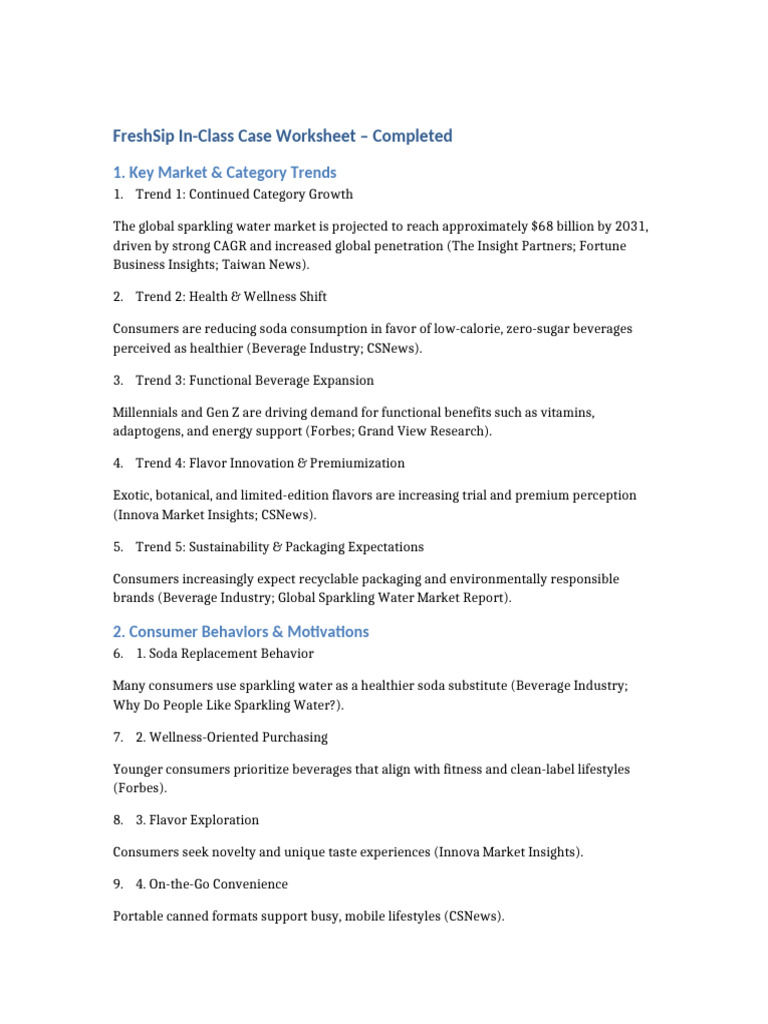 FreshSip Completed Worksheet | PDF | Drink | Consumer Behaviour