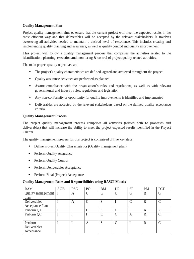Quality Management Plan | PDF | Audit | Quality Management