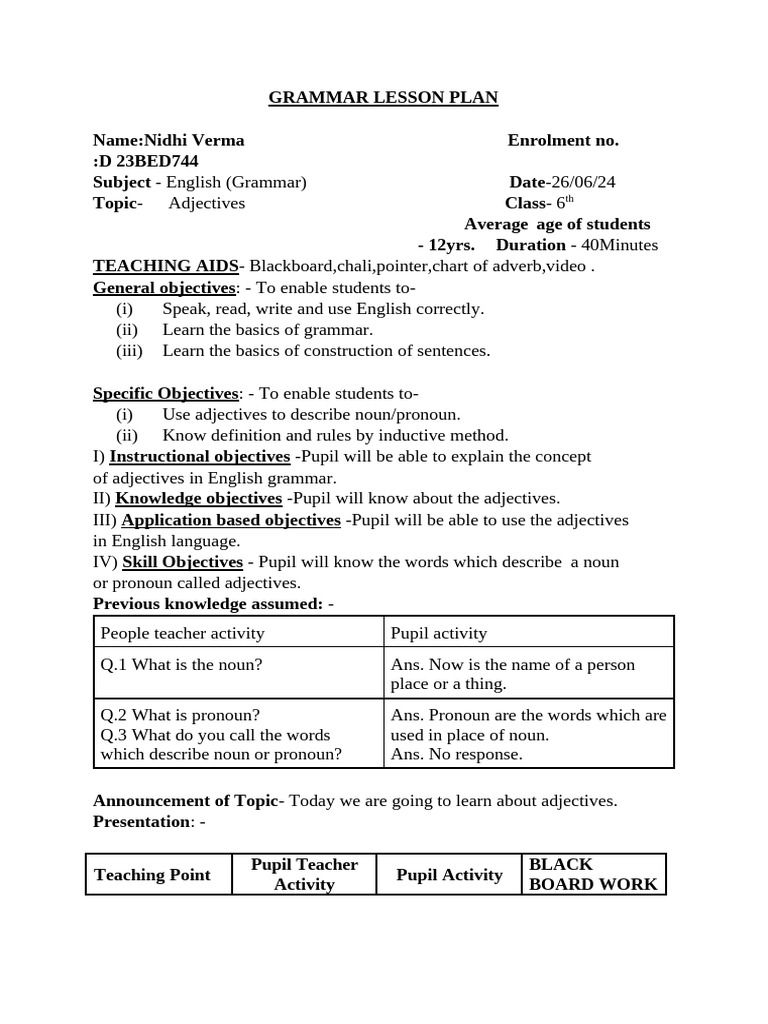 Lesson Plan, Online Workshop, 260624 | PDF | Adjective | Noun