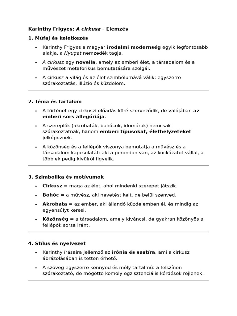 Karinthy Frigyes A Cirkusz | PDF