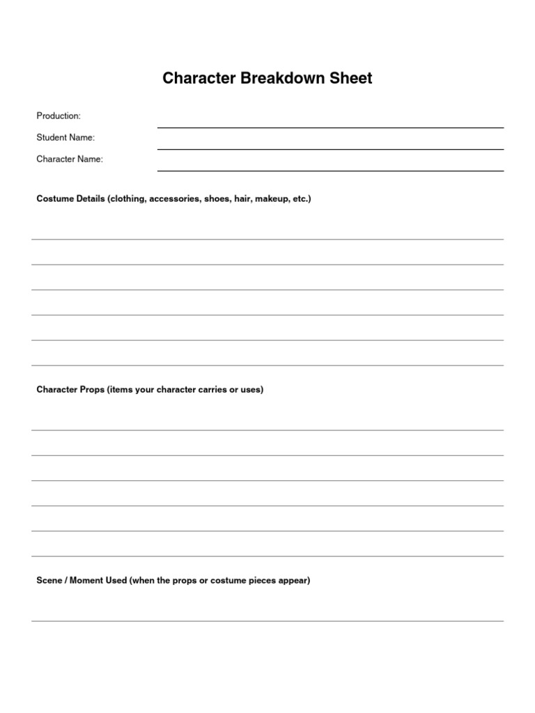 Theater Character Breakdown Sheet PDF | PDF