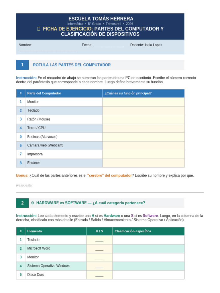 Ficha Partes Computador | PDF | Hardware de la computadora ...