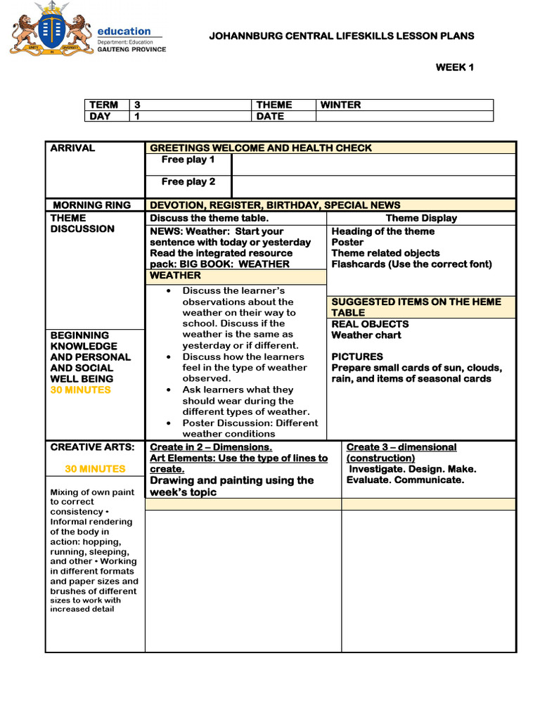 Grade R Term 3 Like Skills Lesson Plan | PDF | Drawing | Creativity