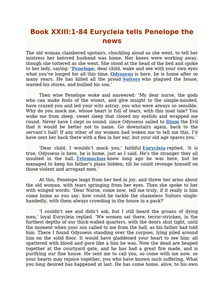 110c7.the Odyssey, Excerpts From Book 23 (Odysseus Reveals Himself To ...