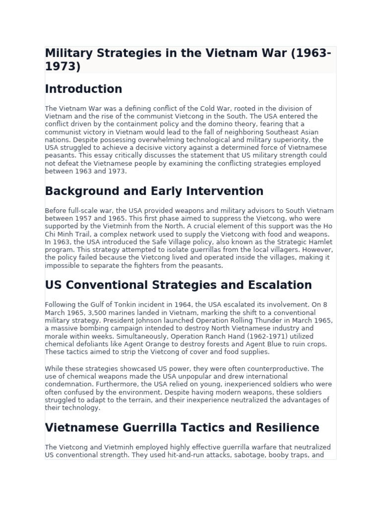 Military Strategies in The Vietnam War | PDF | Vietnam War | Viet Cong