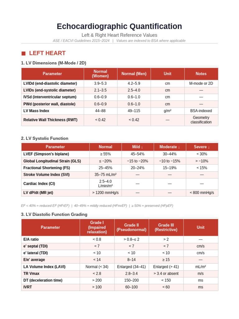 Echo Quantification Reference | PDF | Ventricle (Heart) | Aorta