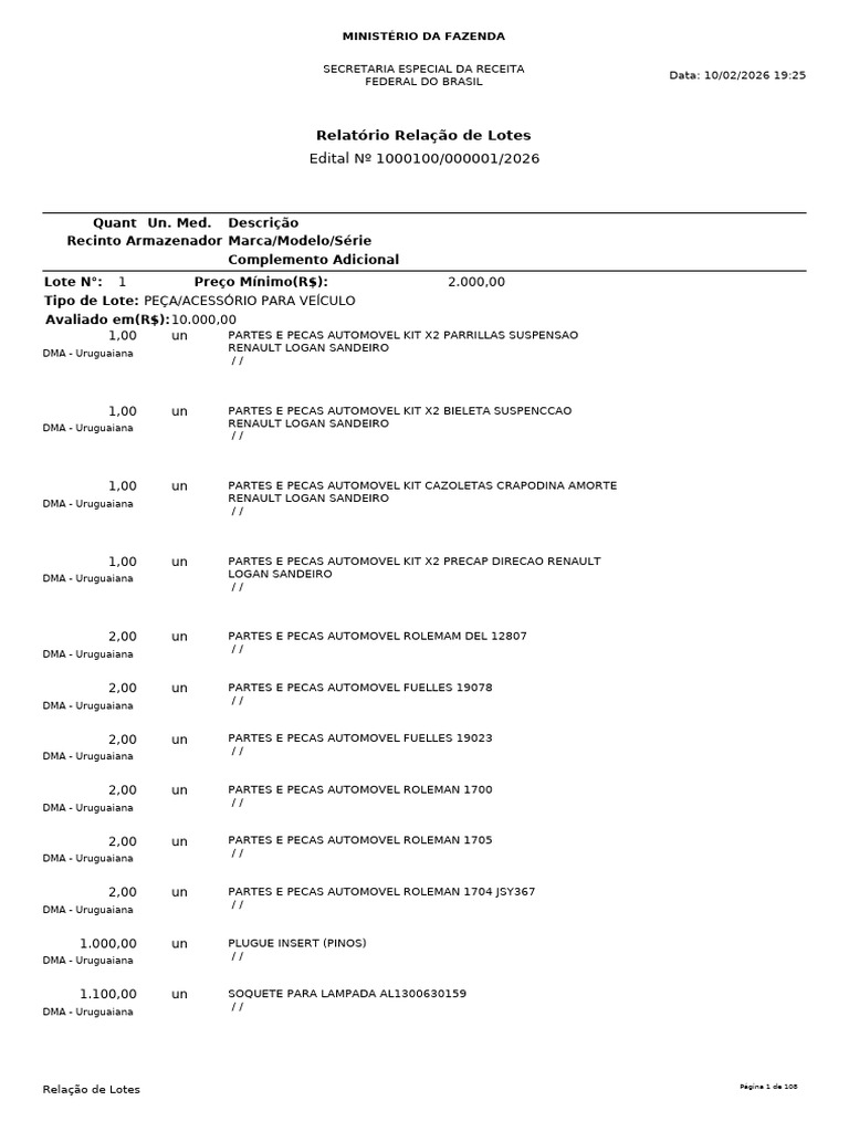 Relacao Lotes 2026 1000100 1 | PDF | iPhone | Hardware de computador