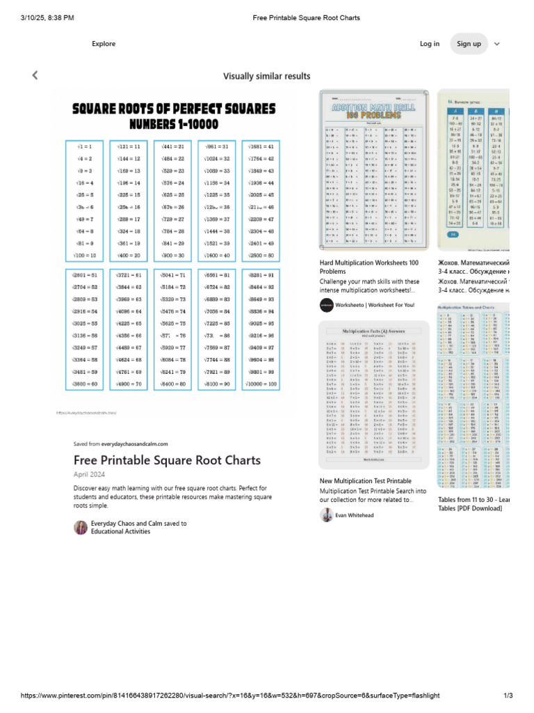 Free Printable Square Root Charts | PDF