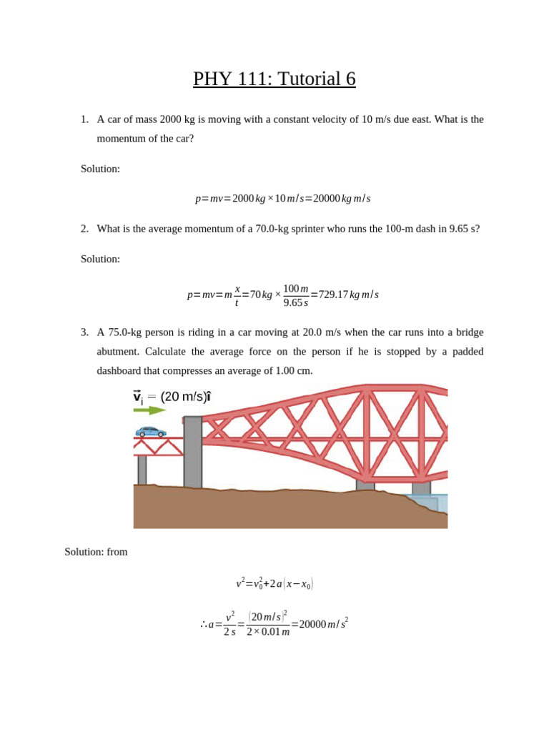 PHY 111 Tutorial 6 Solutions | PDF | Motion (Physics) | Applied And ...