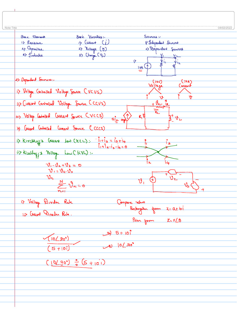 Unit 1 Handwritten Notes Mesh and Nodal Analysis | PDF