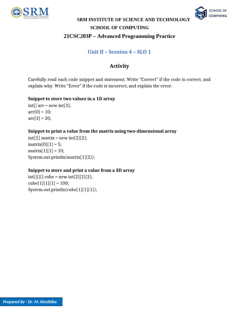 21CSC203P - Advanced Programming Practice: Unit II - Session 4 - SLO 1 ...