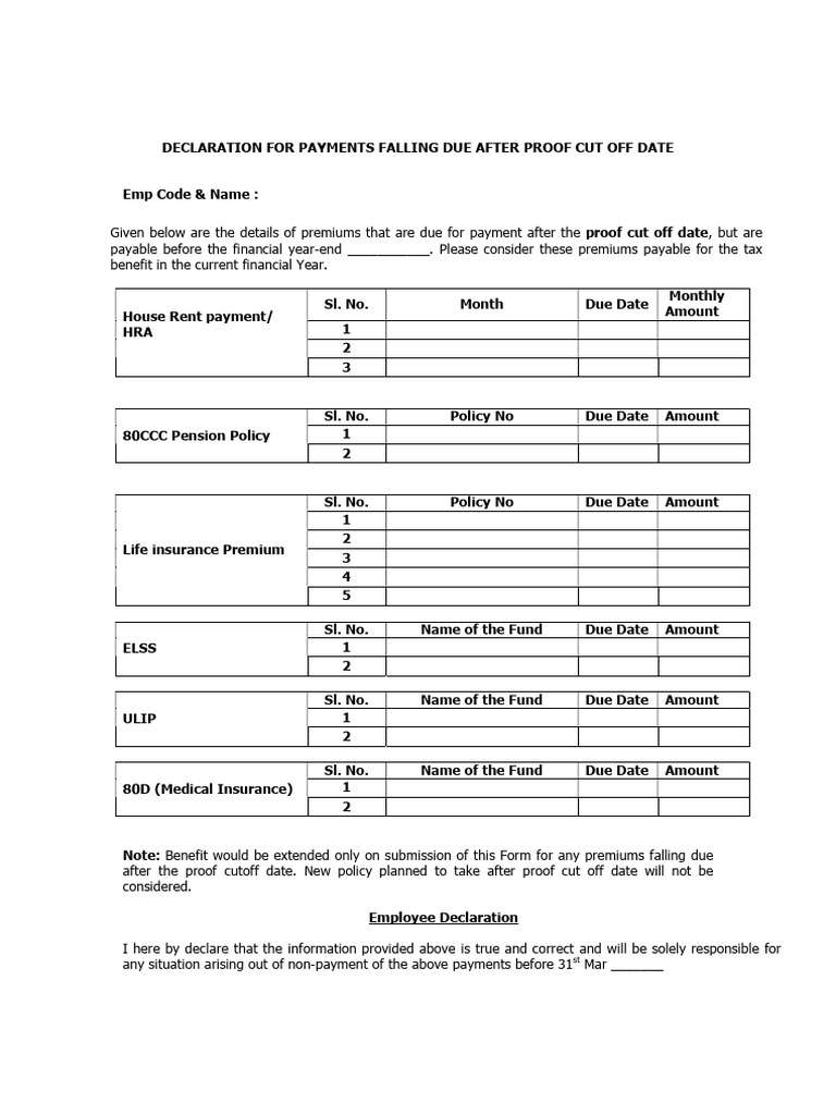 Future Payment Declaration Format | PDF