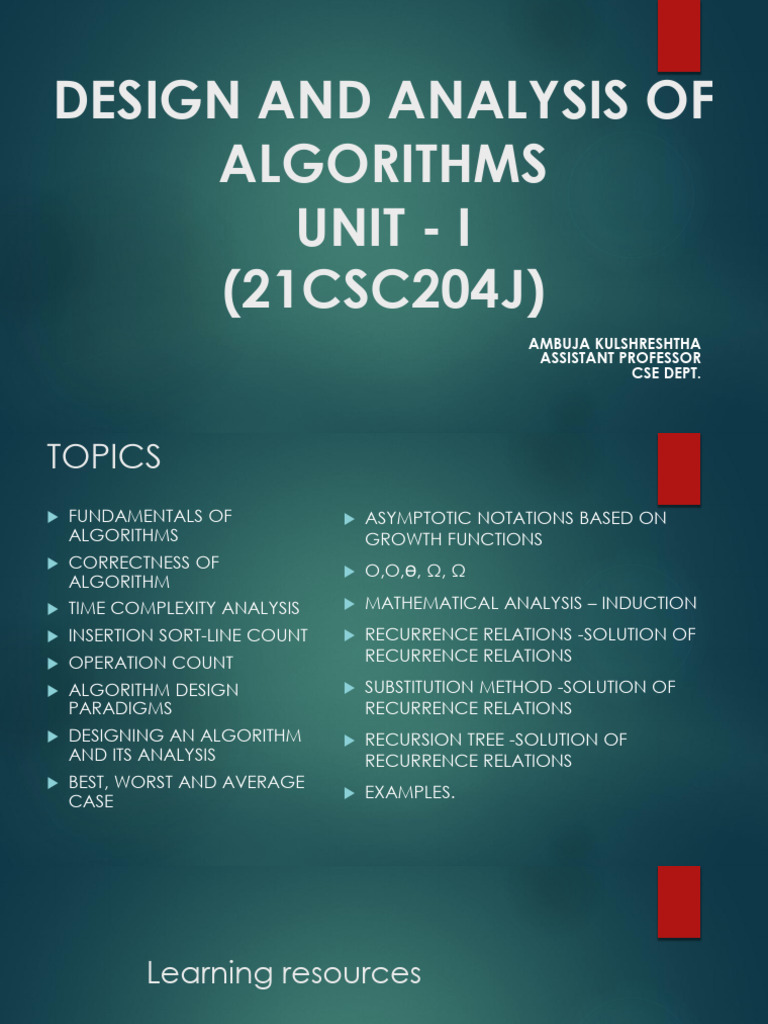 UNIT 1 - Class (1) DAA | PDF | Algorithms | Time Complexity
