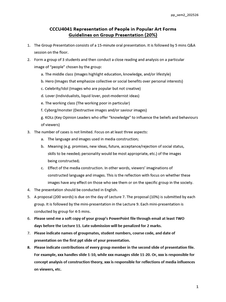 CCCU4041 - PEOPLE - Guidelines On Group Presentation 202526S2 | PDF ...