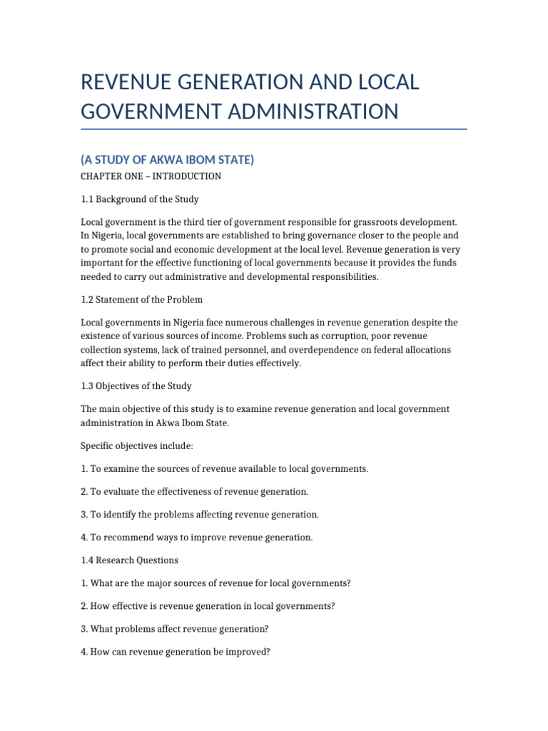 Revenue Generation Local Government Project | PDF | Sampling ...