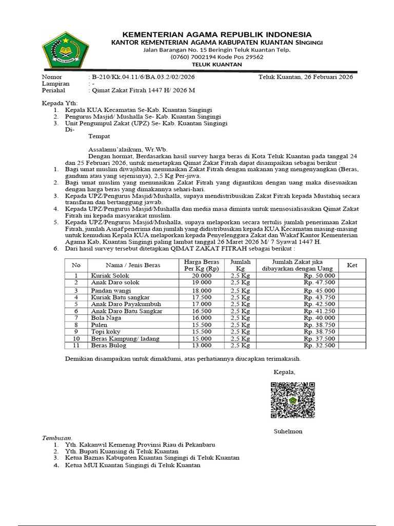 Qimat Zakat Fitrah Tahun 2026 | PDF