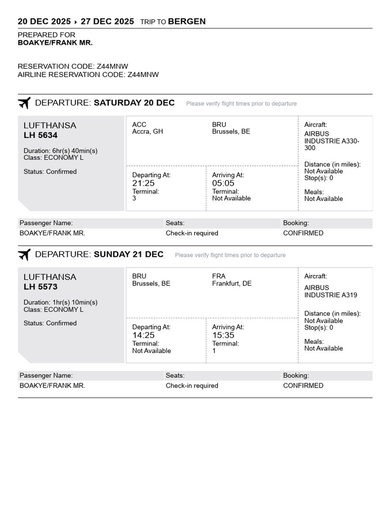 Flight Ticket Confirmation of Mr. Frank Boakye | PDF | Airbus | Airliner