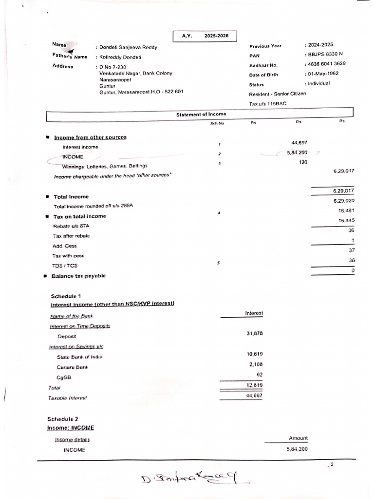 2025-26 Statement of Income | PDF