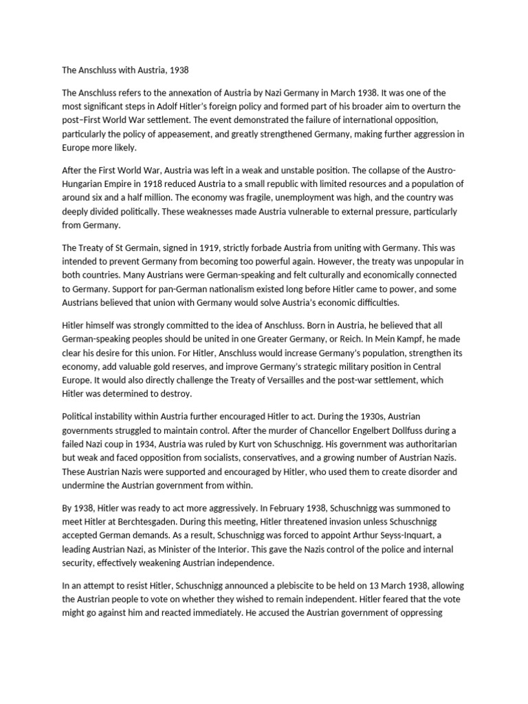 The Anschluss W-WPS Office | PDF | Austria | Adolf Hitler