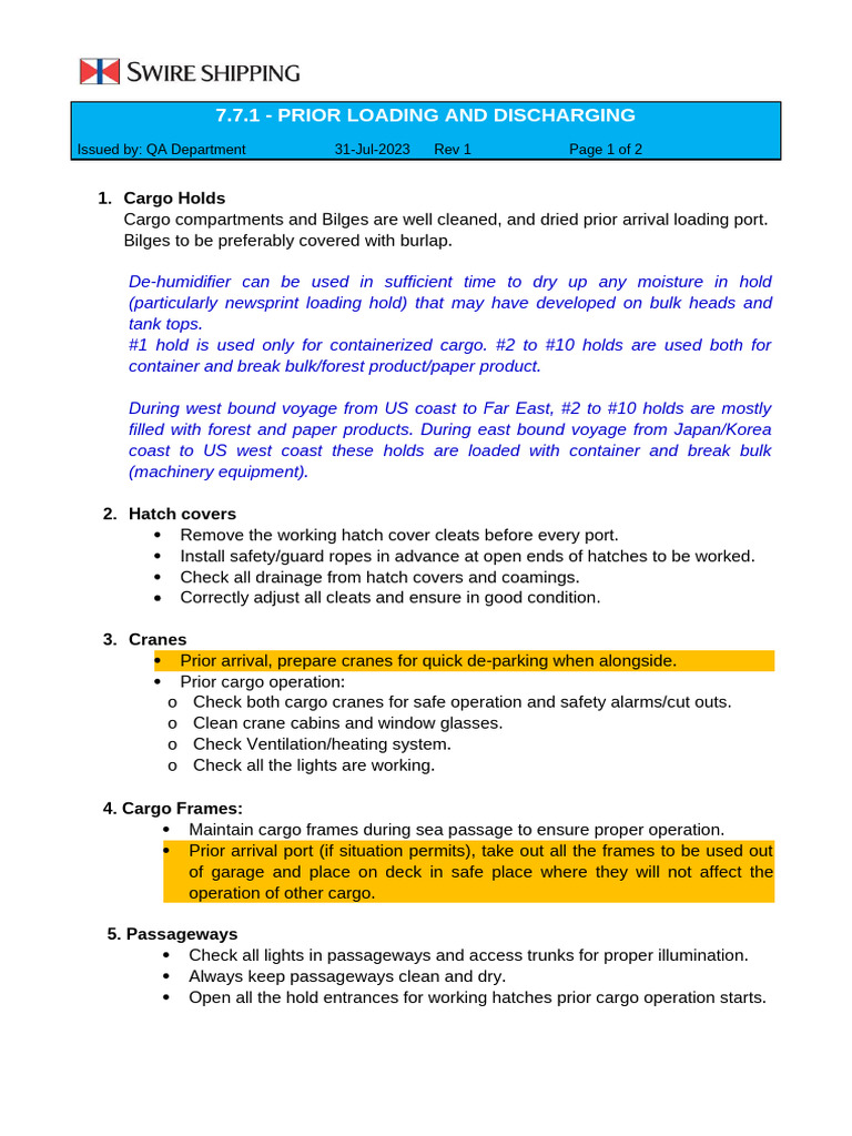7.7.1 - Prior Loading and Discharging | PDF