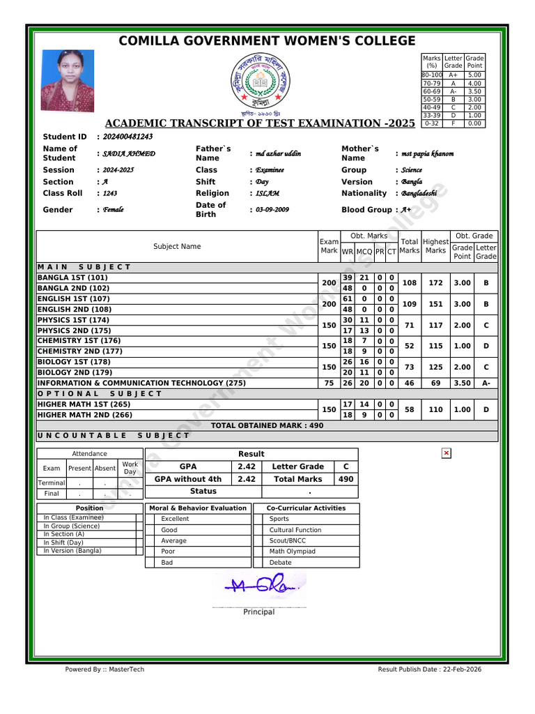 Academic Transcript of 202400481243 | PDF | Educational Assessment And ...