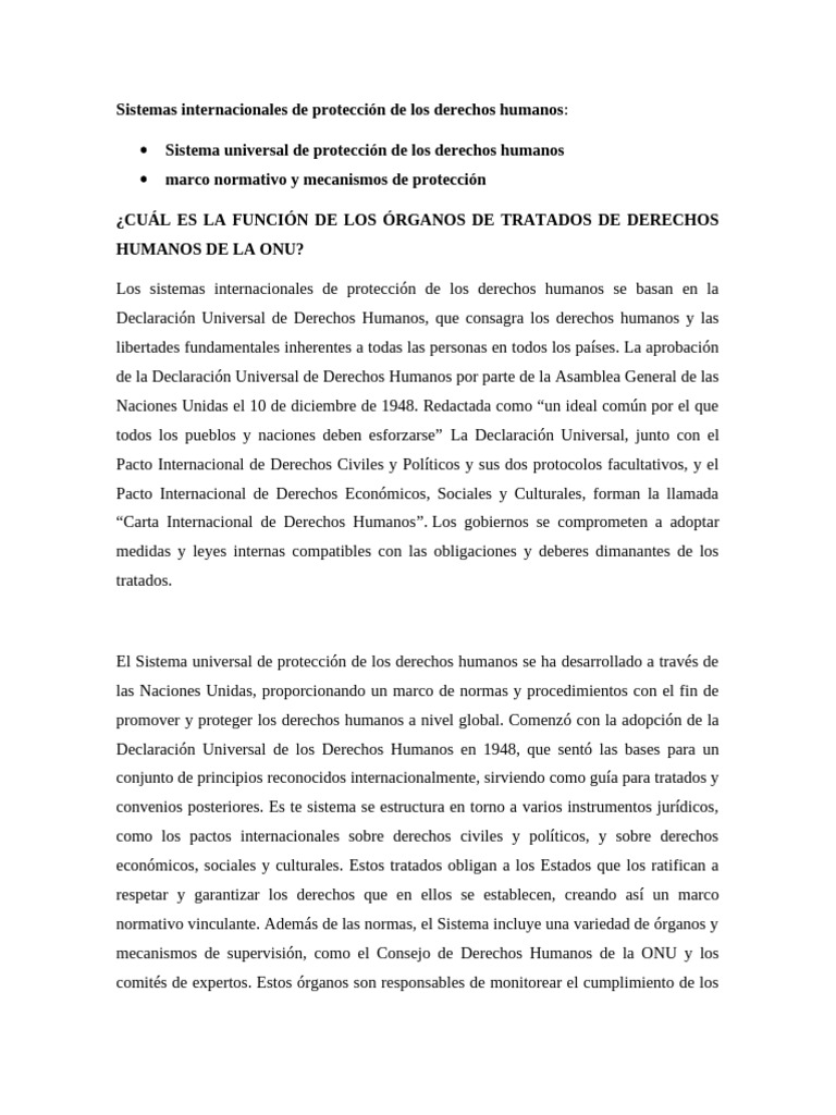 Sistemas Internacionales de Protección de Los Derechos Humanos | PDF ...