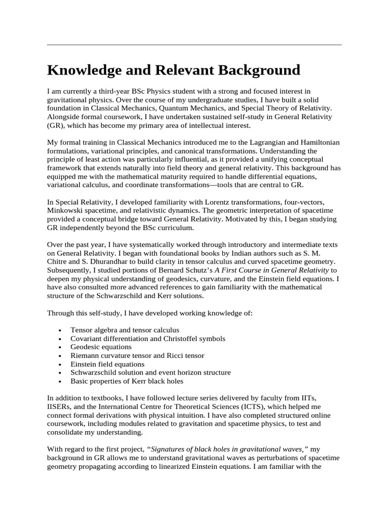 Knowledge and Relevant Background | PDF | General Relativity | Black Hole