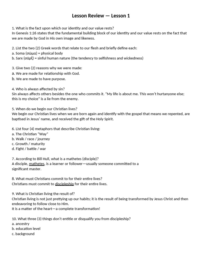 Lesson Review 1 | PDF