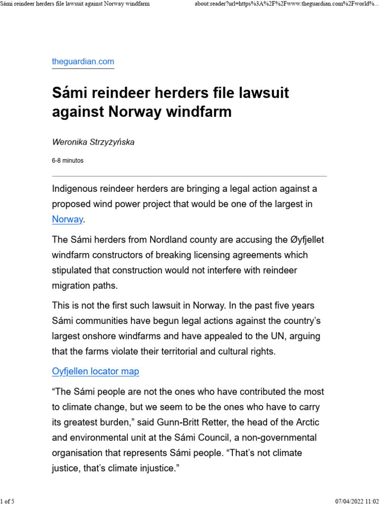 Sámi Reindeer Herders File Lawsuit Against Norway Windfarm | PDF | Sami ...