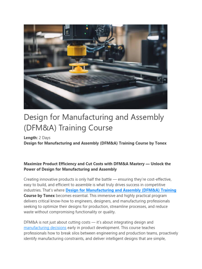 Design For Manufacturing and Assembly DF Ma Training Course | PDF ...