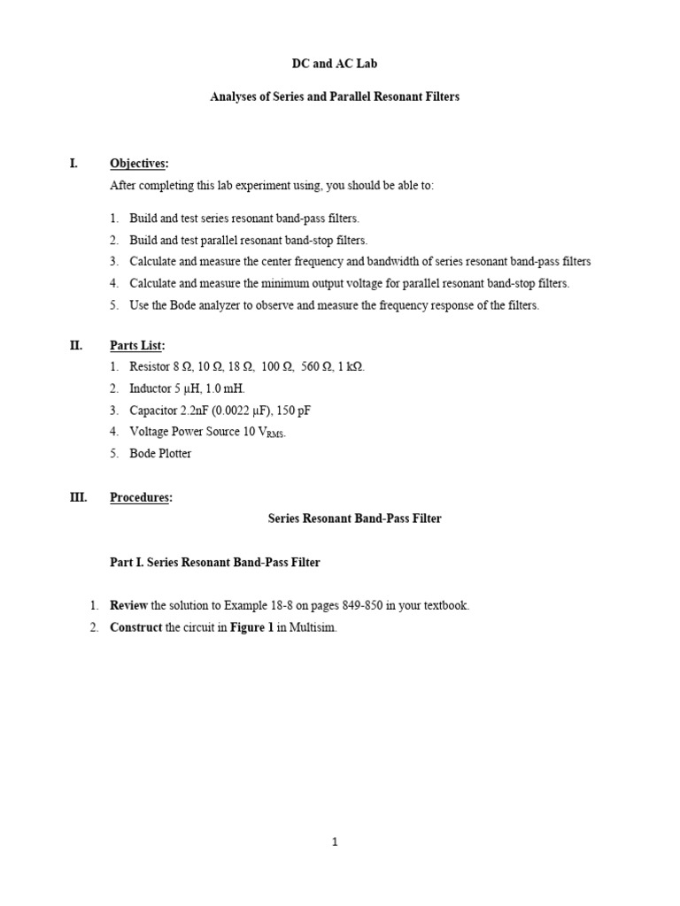 Lab Assignment Instructions - Analyses of Series and Parallel Resonant ...