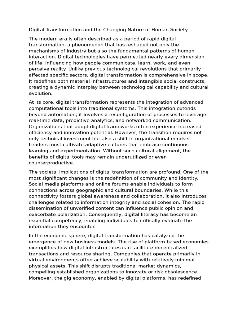 Digital Transformation and The Changing Nature of Human Society | PDF ...