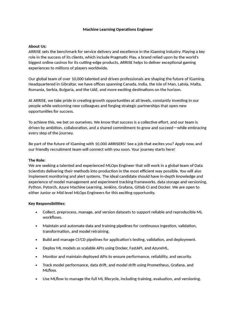 Machine Learning Operations Engineer 2026 | PDF | Machine Learning ...