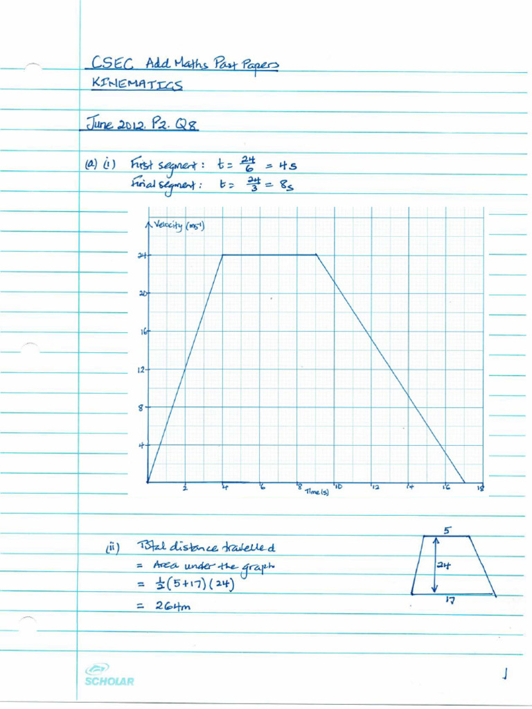 CSEC Add Maths P2 Kinematics Answers | PDF