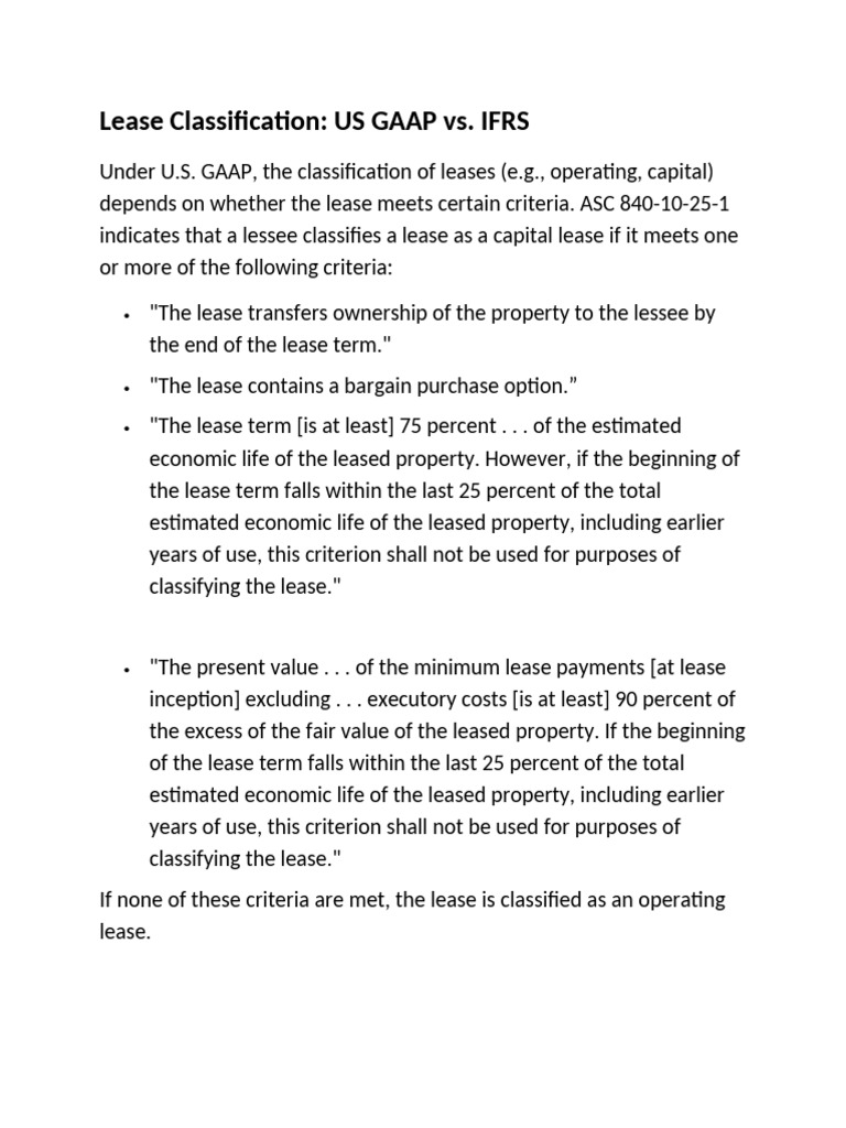 Lease Classification IFRS Vs GAAP | PDF | Lease | Renting