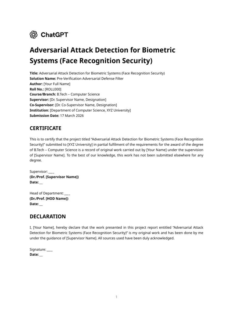 Adversarial Attack Detection For Biometric Systems (Face Recognition ...