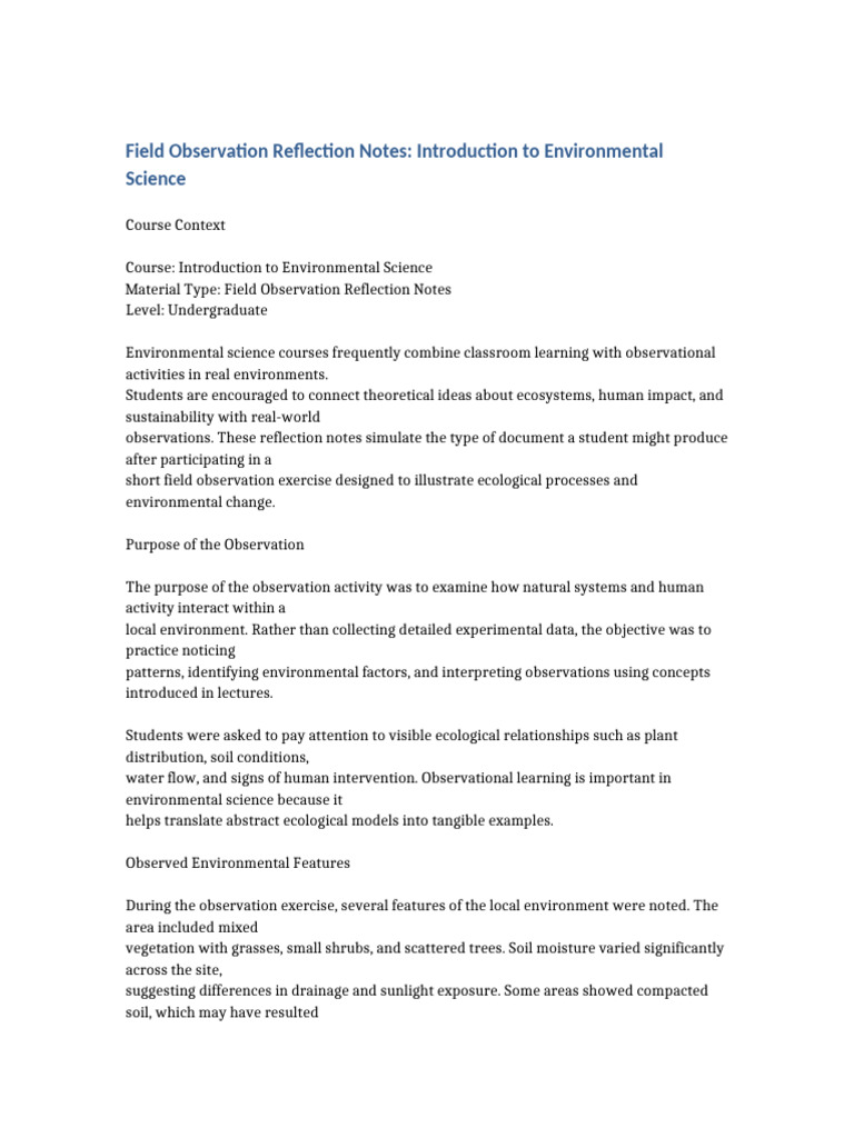 Environmental Science Field Observation Notes | PDF