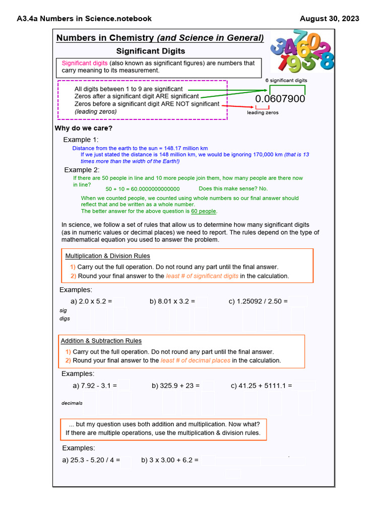 S10H - A3.4a Numbers in Science & Uncertainties Class Notes | PDF ...