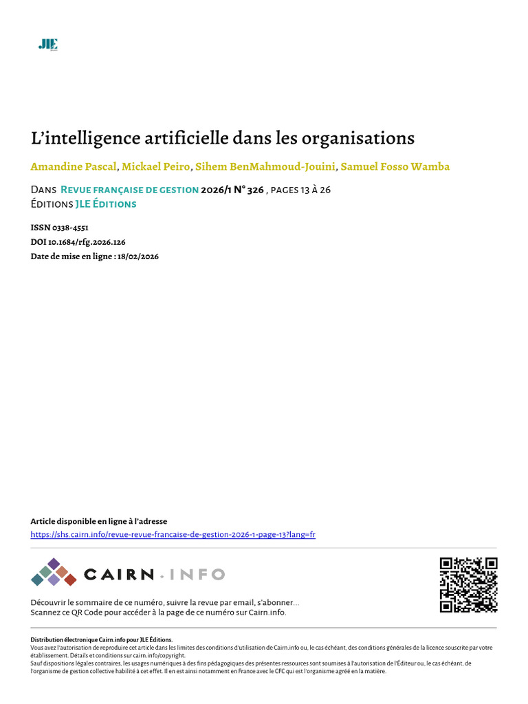 Pascal 2026 Lintelligence Artificielle Dans Les Organisations | PDF ...