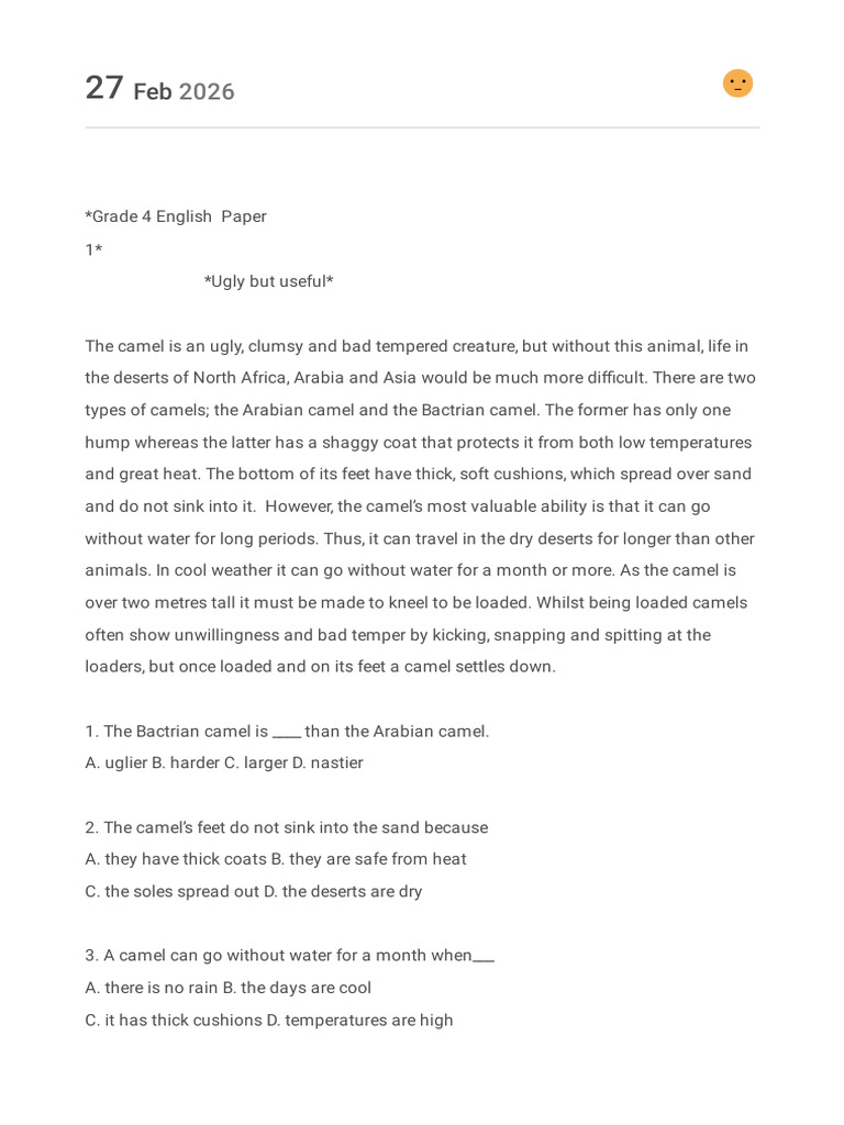 Grade 4 English | PDF | Camel