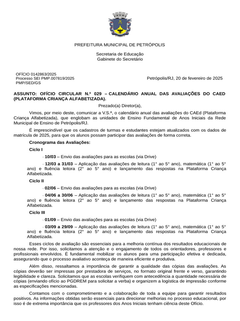 Ofício Circular Caed | PDF | Alfabetização