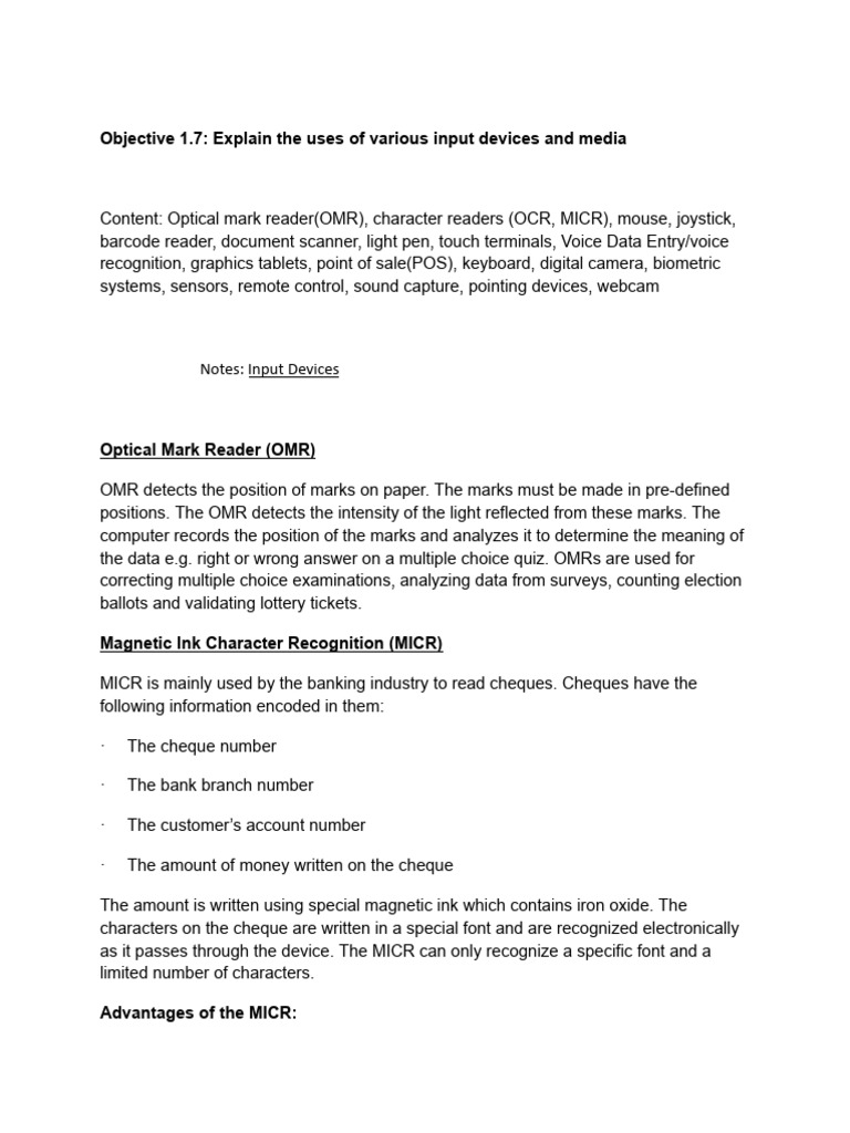 Uses of Various Input Devices and Media | PDF | Image Scanner | Optical ...