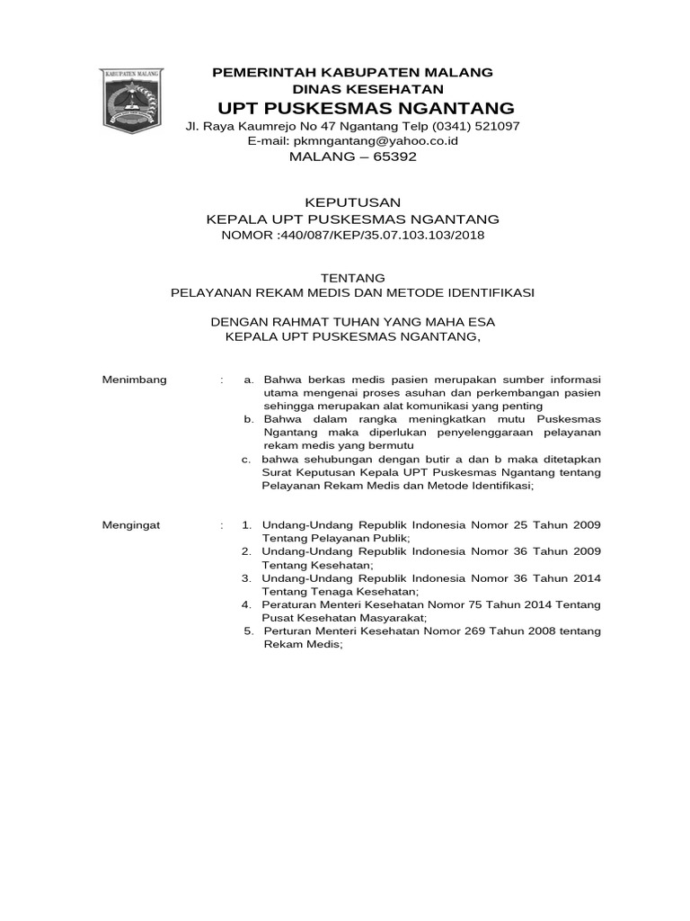8.4.3.1 SK Pelayanan Rekamedis Dan Metode Identifikasi | PDF